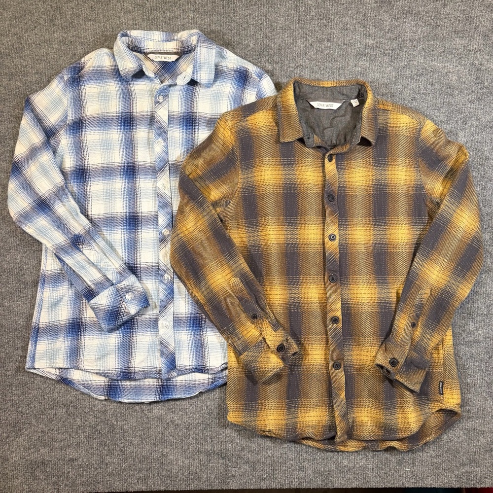 Departwest SET OF 2 Mens M Flannel Button Up Shirt Long Sleeve 100% Cotton Plaid